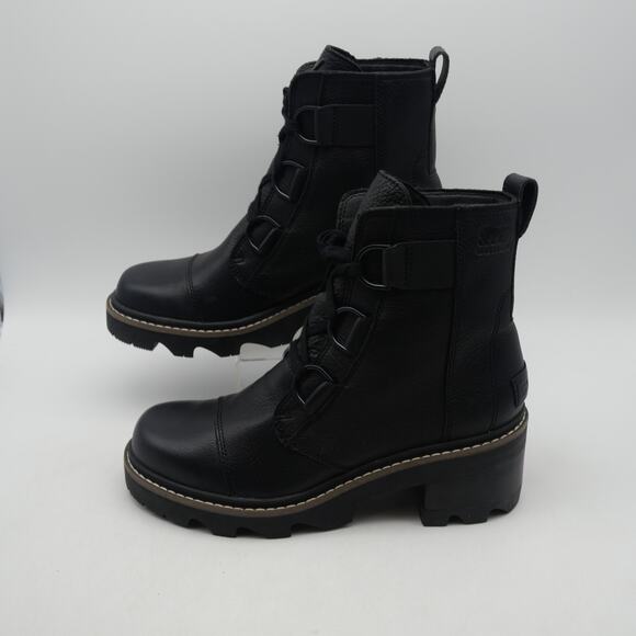 NEW Sorel Women's 7 Joan Now Lace Waterproof Boot Black Leather NO BOX - Picture 5 of 11